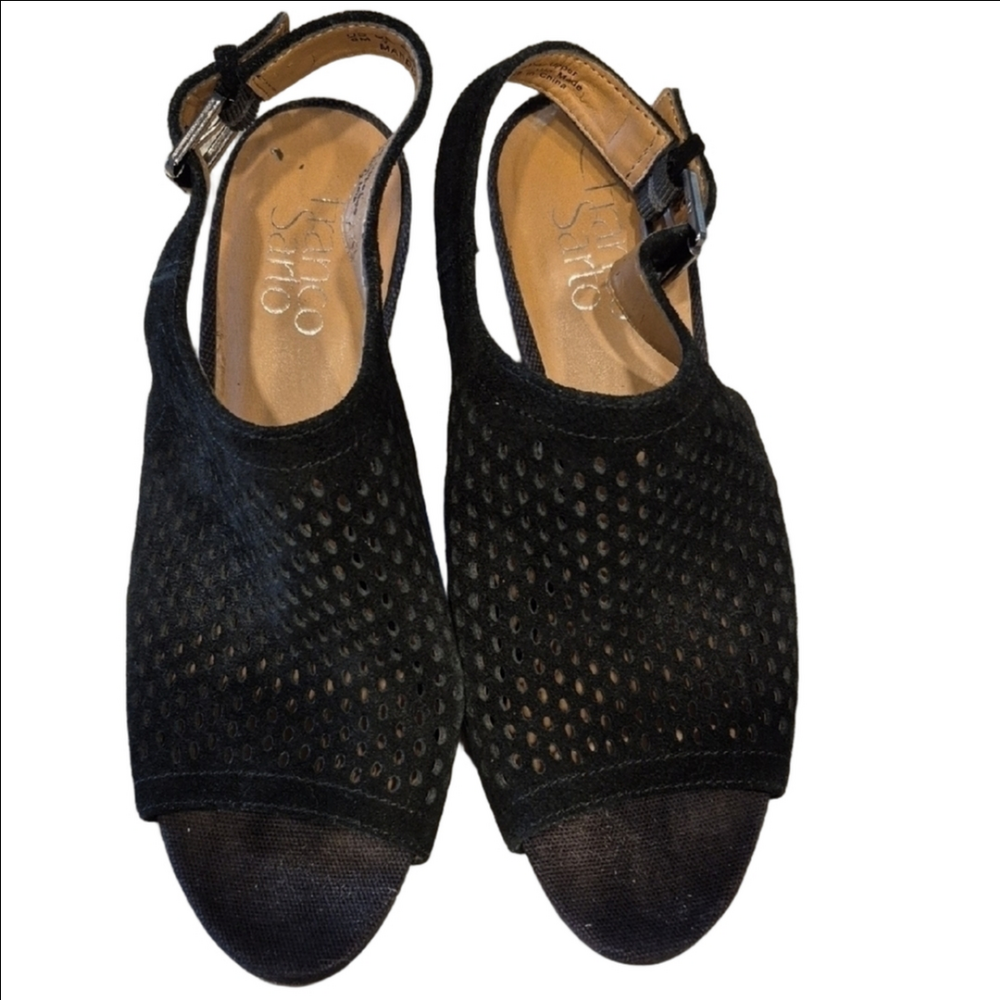 Stylish Black Sandals by Franco Sarto With Stacked Heel